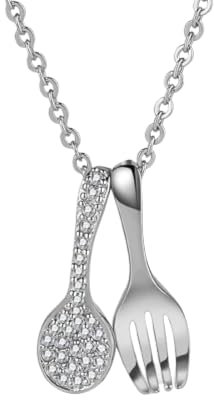 jtkhaweh Collana Uomo Donna Gioielli Ciondolo Pendente Necklace Cucchiaino, Forchetta, Collana 白金色