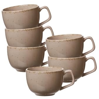 Ritzenhoff & Breker Kaffeetassen-Set Casa 6-teilig, 200 ml, Obertassen im Vintage-Look, Mix & Match-Geschirr, Spülmaschinenfest & Mikrowellengeeignet, Porzellan, Nougat