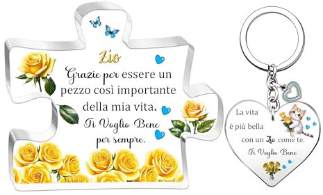 HZBLAZ Zio Regali Uomini Targhe e Cartelli Portachiavi 2PC Regalo Compleanno Ricordo Personalizzato Natale Festa del Padre dai Nipoti Zio Grazie per Essere un Pezzo Così Importante della Mia Vita