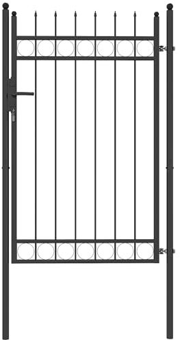 Outsunny Puerta de Jardín 147,5x89 cm Puerta para Valla de Barra de Acero Galvanizado con Asa Cerradura y 3 Llaves para Exterior Patio Negro