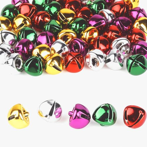 50 Stück Kleine Glöckchen, Metall Kleine Glöckchen zum Basteln, Bunt Weihnachten glöckchen, für Kränze, Weihnachtsdekorationen, Partygeschenke, Schmuckherstellung, Hundehalsbänder (5 Farben)