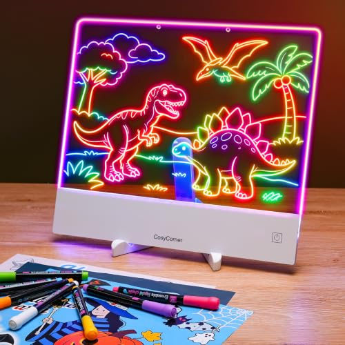 CosyCorner LED Drawing Board for Kids with Neon Effects, 16.6 Inch Rechargeable Light Up Tablet, 20+ Hrs Battery, 7 Markers for Creative Doodle & Tracing Art, Great Gifts for Boys & Girls