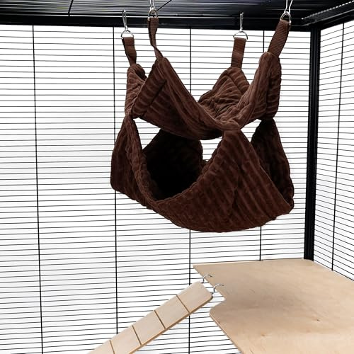 Little Friends Pet Rat Ferret Chinchilla Double Layer Soft Hanging Bunkbed Hammock – 35 x 35 x 35cm – Cosy Cage Accessory - Luxury Chocolate