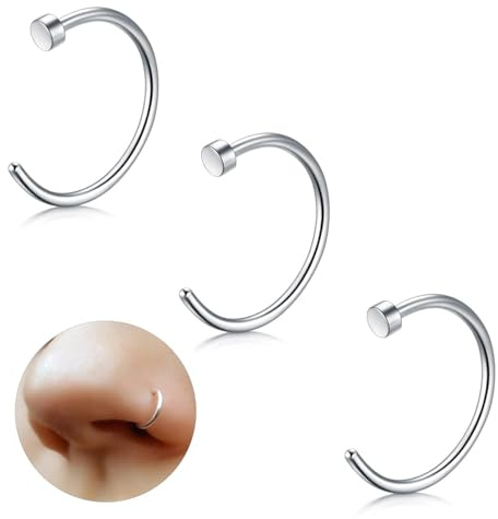 ESHIONER G23 Titane Faux Piercing Nez Anneaux Septum Piercing Oreille Cartilage Helix Piercing Anneaux de Tragus 18G 20G 6MM/8MM/10MM Argent Or Noir 3PCS Hypoallergénique Faux Anneau Nez Piercing