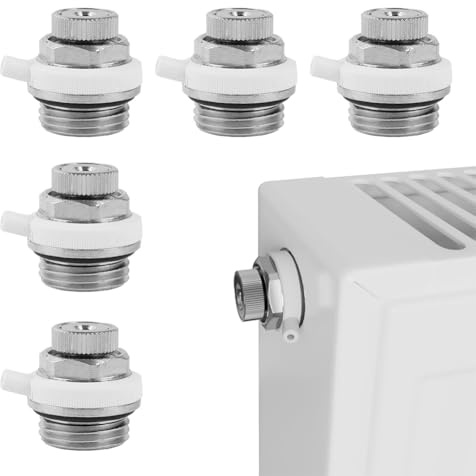 5 Stück Heizkörper Entlüftungsventil, Automatischer Heizkörper, Entlüftungsstopfen Ventil Heizkörper, Entlüfter 1/2 Messing vernickelt, Selbstentlüftendes Heizkörperventil mit Rückschlagventil