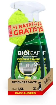 BIOLEAF – Quitagrasas,Desengrasante Cocina Pack 2×750 ml (1,5 L) – Antigrasa Potente Horno, Campana, Placa y Encimeras – Limpieza Profesional – Biodegradable – Sin Disruptores Endocrinos