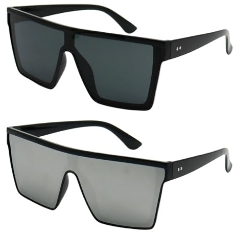 CERCTLA 2 Stück Quadratische Sonnenbrille, übergroße Sonnenbrille für Damen und Herren, Retro Sonnenbrillen Eckig für Reisen und Alltag