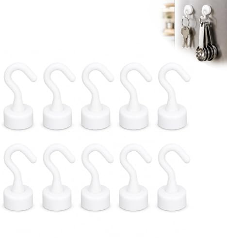 Hominas Magnethaken Extra Stark 5 kg 10 Stück Magnetische Haken Weiß 16 mm Basisdurchmesser für Küche Badezimmer Schlafzimmer Garage Schließfächer