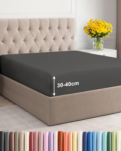 Spannbettlaken 90x200 - Mikrofaser Spannbetttuch 40cm (16) - Anthrazit