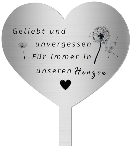ZOCONE Herz Grabstecker Edelstahl Grabschmuck Wetterfest zum Stecken Grabdekoration mit Spruch Löwenzahn Muster Grab Deko Stehend Friedhof Deko Herzstecker zum Erinnerung Andenken Trauer