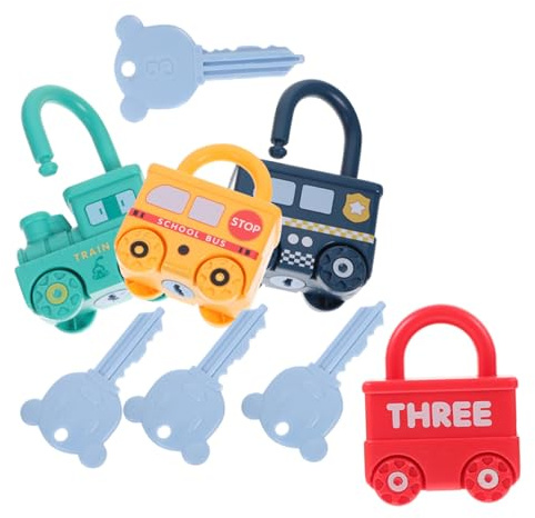 LALADEFIEE Jouet Serrure et Clé 4 Pièces en Plastique pour Garçon et Filles | Jeu Montessori Préscolaire, Appariement Chiffres et Lettres, Format Assorti pour Garçons et Filles