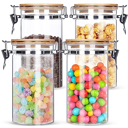 Truevaste Vorratsgläser 4er Set 1200ml, Luftdichte Aufbewahrungsdosen aus Borosilikatglas, Vorratsdosen mit Deckel Luftdicht für Mehl Nudeln Kaffee Gewürze, Vorratsbehälter Spülmaschinengeeignet