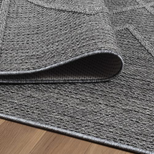 KADIMA DESIGN In- & Outdoor-Teppich Boho-Stil Wetterfest Waschbar Strapazierfähig Grau 140x200 cm Balkon Terrasse Küche Fußbodenheizung geeignet Pflegeleicht UV-Beständig Oeko-TEX | Cortina