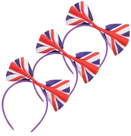PATKAW Football Fans Bow Headbands 3Pcs Uk Flag Elastic Hair Hoops for Festival and Party Use with Union Jack Motif