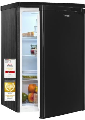 Exquisit Vollraumkühlschrank KS516-V-040E, Schwarz, 55 cm breit | 127 l, Energieklasse E, LED-Beleuchtung, 39 dB, Türanschlag wechselbar