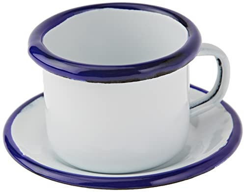 Ibili Taza+PLATILLO 5 CM, Stainless Steel, Blanco y Azul, 1 Unidad (Paquete de 1)