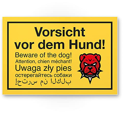 Komma Security Vorsicht vor dem Hund mehrsprachig - Hunde Schild Hinweisschild Gartentor Gartenzaun - Türschild Haustüre Warnschild Abschreckung Einbruchschutz - Achtung Hund