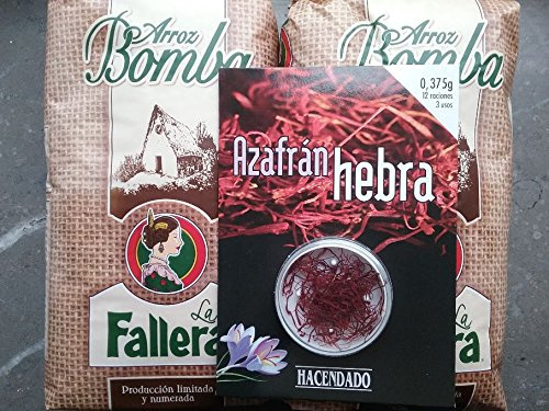2x1kg Riz spécial paella bomba 1 Kg La Fallera + 0,375gr. Safran en filament Hacendado