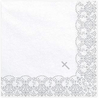 Servietten Kommunion mit Ornament, 33x33cm, silber (1 VPE / 20 Stk.)
