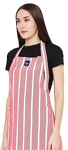 Encasa XO Verstellbare Küchen Schürze mit Taschen und Handtuchhalter, 68x85 cm, recycelte Baumwolle, für Zuhause, Restaurant, Männer & Frauen, Kochen, Backen - Roma Red Stripes