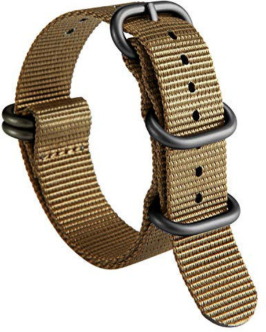 BINLUN Uhrenarmband Nylon Dickes G10 Premium Ballistic Ersatz Armband Mehrfarbige Bänder für Herren Damen mit Heavy Duty 5 Ringe(23mm, Khaki Band Schwarze Schnalle)