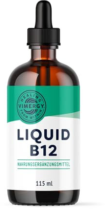 Vimergy Liquid B12 – 115 ml – Vitamina B12 Líquida – Ayuda al Sistema Nervioso – Vitamina B12 Vegana Sabor Dulce Natural – Sin Azúcar Refinado ni Gluten – Sin OMG – Apta para Keto y Paleo