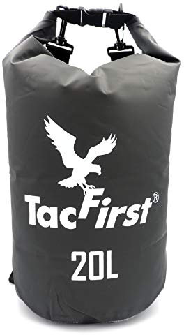 TacFirst Dry Bag Seesack, wasserdichter Packsack mit Fast-Fold Verschluss 2L / 3L / 5L / 10L / 15L / 20L / 25L / 30L wasserfester Trockenbeutel (Schwarz, 20L)