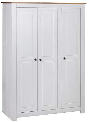 Festnight Kleiderschrank 3-Türig Weiß 118×50×171,5 cm Kiefer Panama Serie Schlafzimmerschrank Garderobenschrank