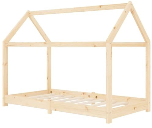 vidaXL Kiefernholz Massiv Kinderbett Hausbett Bettenhaus Spielbett Kinder Bett Kinderhaus Holzbett Bettgestell Lattenrost 80x160cm