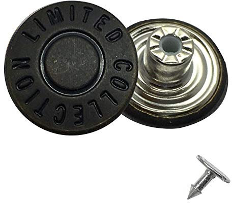 Trimming Shop 17mm Brass Jeans Button Hammer on Tack Fasteners with Aluminium Back Pin for Clothing Repair, Denims, Skirts, Jackets (Black Limited, 8pcs)