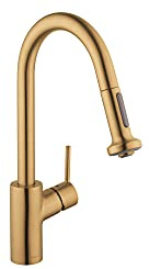hansgrohe Talis S² 14877251 - Grifo de cocina con 1 mango de 16 pulgadas de alto, pulverizador desplegable en oro cepillado