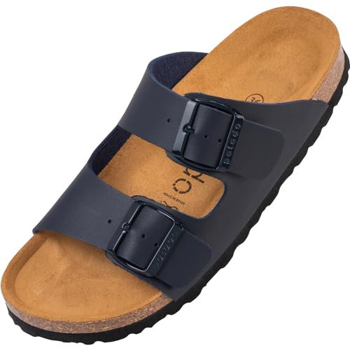 Palado Pantoletten Damen Korfu Matt - gefertigt in Spanien - matte Oberfläche - Veloursleder-Decksohle - ergonomisches Weichfußbett - leichte EVA-Sohle Dunkelblau UK4,5 - EU37