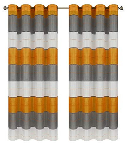 FKL DESIGN Home Deco Gardine Ösen - Vorhang - Halbtransparent Ösenvorhänge - Schlafzimmer Wohnzimmer Kinderzimmer - Vorhänge - Weich Fallende Gardinen - 2er Set - 145x245 cm - Farbe Grau Gold, AGV V28