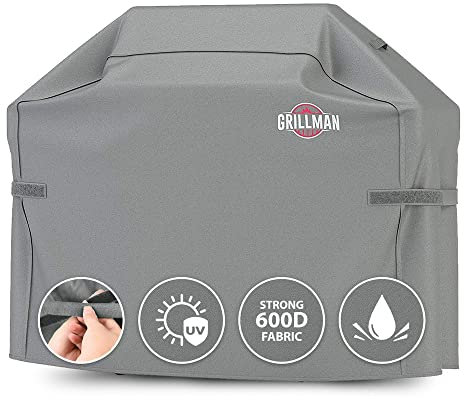 Grillman Premium Copertura per Barbecue, Copertura per Barbecue a Gas per Weber, Brinkmann, Char Broil ETC. Resistente agli Urti, ai Raggi UV e all'Acqua (152 cm, Grigio)