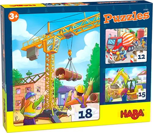 HABA 305883 - Puzzles Baustellenfahrzeuge, Puzzle ab 3 Jahren, bunt