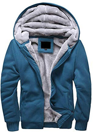 ORANDESIGNE Homme Hiver Chaud Sweats Épaisse Veste à Capuche Doublée Polaire Manteaux Doux Hoodie Blousons Sweat-Shirts Manches Longues D Bleu L