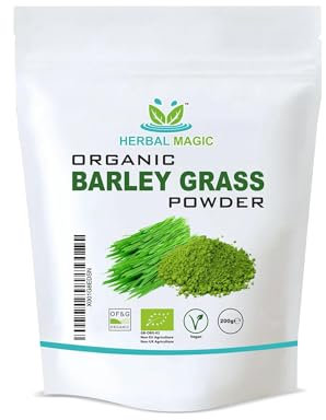 Herbal Magic's Organic Barley Grass Powder-Irrestibily Delicious.Sparkle Your Smoothies,Milkshakes,Recipes.Nutritious wholefood with sizable Healthy Attributes. You Will Get 200g Pack