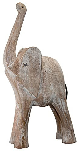 Antikas - Holzfigur, Elefant, Groß, Natur, gekalkt