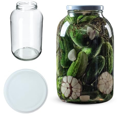 KADAX Einmachgläser 4L, Weckgläser, fi100 mm, Einmachglas zum Einlegen, Einkochgläser, Sturzglas, Konservenglas, Rundgläser, Gurkenglas, Einweckgläser (1 Stück, Weiß Deckel)