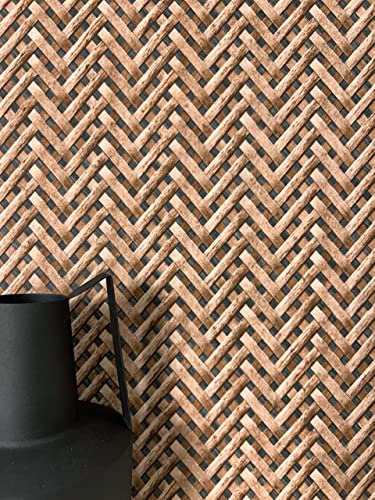NEWROOM Papier peint Noir Rotin Intissé - Maison de Campagne Beige Marron Roseaux Tressé Scandinave