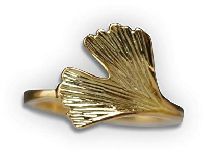 Silberring Ginkgo Blatt Ring vergoldet - 925 Sterling Silber - Damenring Ginko Gelbgold (56 (17.8))