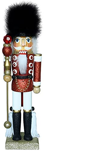 CFLNYC Christmas Nutcracker Soldier with Black Faux Fur Hat, Large 13.8 Inch Wooden Holidays Decor for Christmas Home Party
