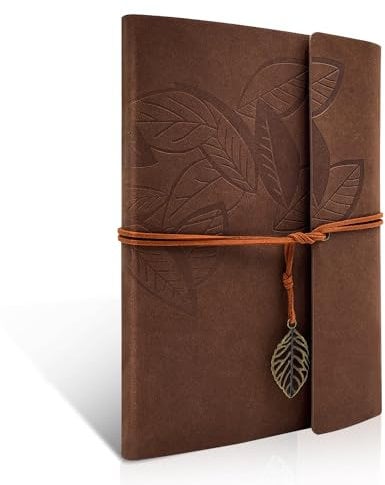 PU Leder Notizbuch Vintage Nachfüllbar Gebunden Schönes Reisetagebuch Tagebuch Ringbuch Skizzenbuch Vintage Notizbuch (A5 Dunkelbraun)