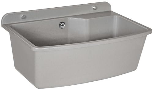 ADGO Évier ménager, lavabo, garage, gris - Dimensions : 610 x 440 x 230 mm - Solide et résistant aux agents de plein air - Évier en polystyrène