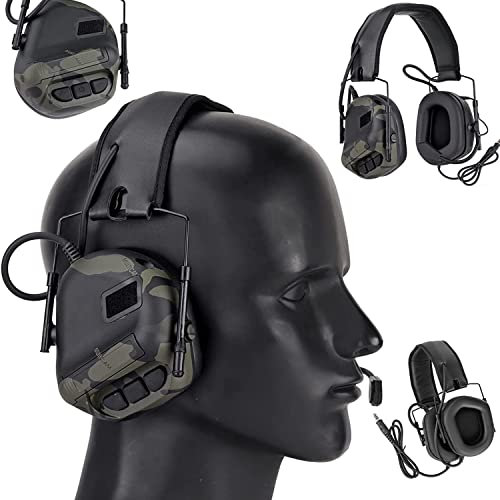 SANFAG Tactiques Casque Anti-Bruit Casque De Tir Militaire Airsoft Casque Casque Tactique, Amplification du Son Chasse en Plein Air Protection Auditive Casque Anti-Bruit avec Microphone Détachable,G