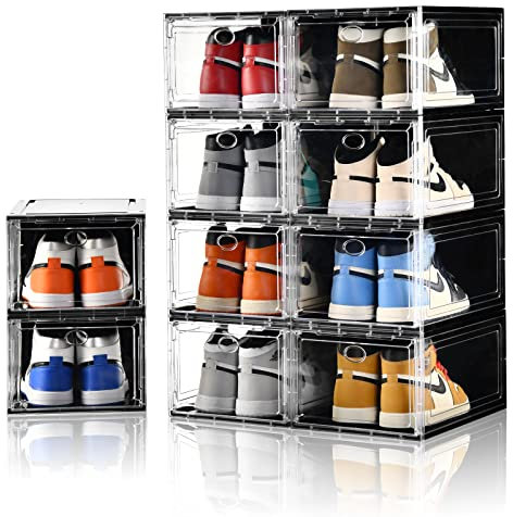 Amllas 10 Stück Schuhboxen, stapelbar, verbesserte stabile Schuh-Aufbewahrungsboxen mit transparenter magnetischer Tür, Schuhbox, Organizer für bis zu US-Größe 12 (35.1x25x18 cm)