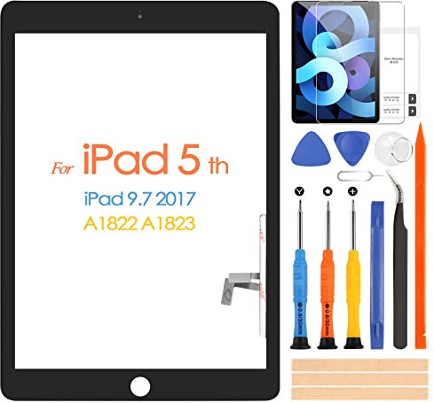 ARSSLY Touchscreen für iPad 9.7 2017 A1822 A1823 Digitizer Bildschirm für iPad 5 mit Reparaturset, Touchscreen Ersatz für iPad 5th, (ohne Home-Knopf, kein LCD-Display) (Schwarz)