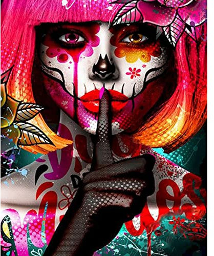 Kit de peinture à l'huile sur toile avec pinceaux et pigments acryliques pour décoration murale d'intérieur - Motif fille terreur - Ne parle pas - 40,6 x 50,8 cm (sans cadre)