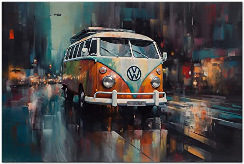 Printonia Leinwand-bild 120x80cm VW Transporter VW-Bus T1 Abstrakt Art Bilder Dekoration Wandbild Kunstdruck Sportwagen Automobil Deko