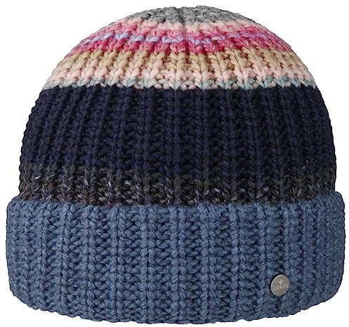 LIERYS Lundamo Umschlagmütze Strickbeanie Zopfmuster Made in Germany Unisex Herbst Winter blau One Size